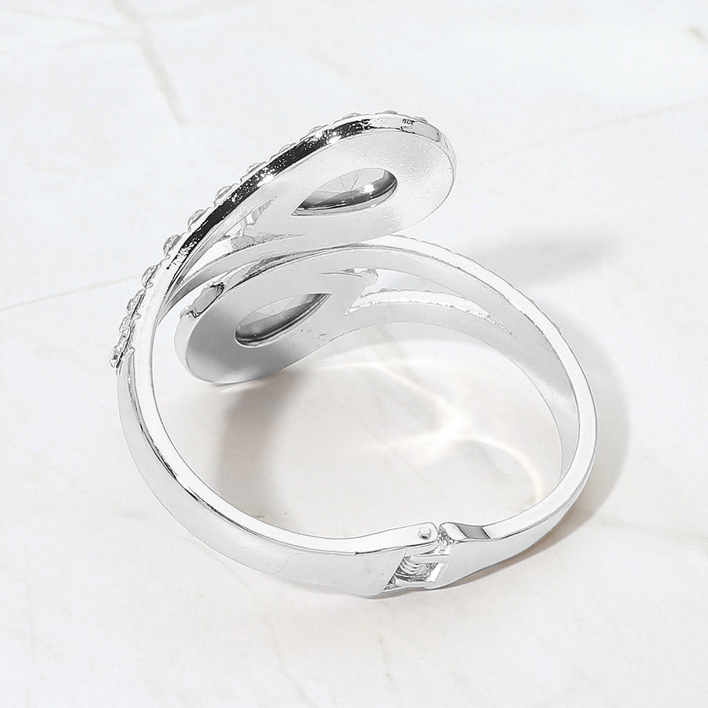 Double Teardrop Silver Clear Rhinestone Hinged Bracelet