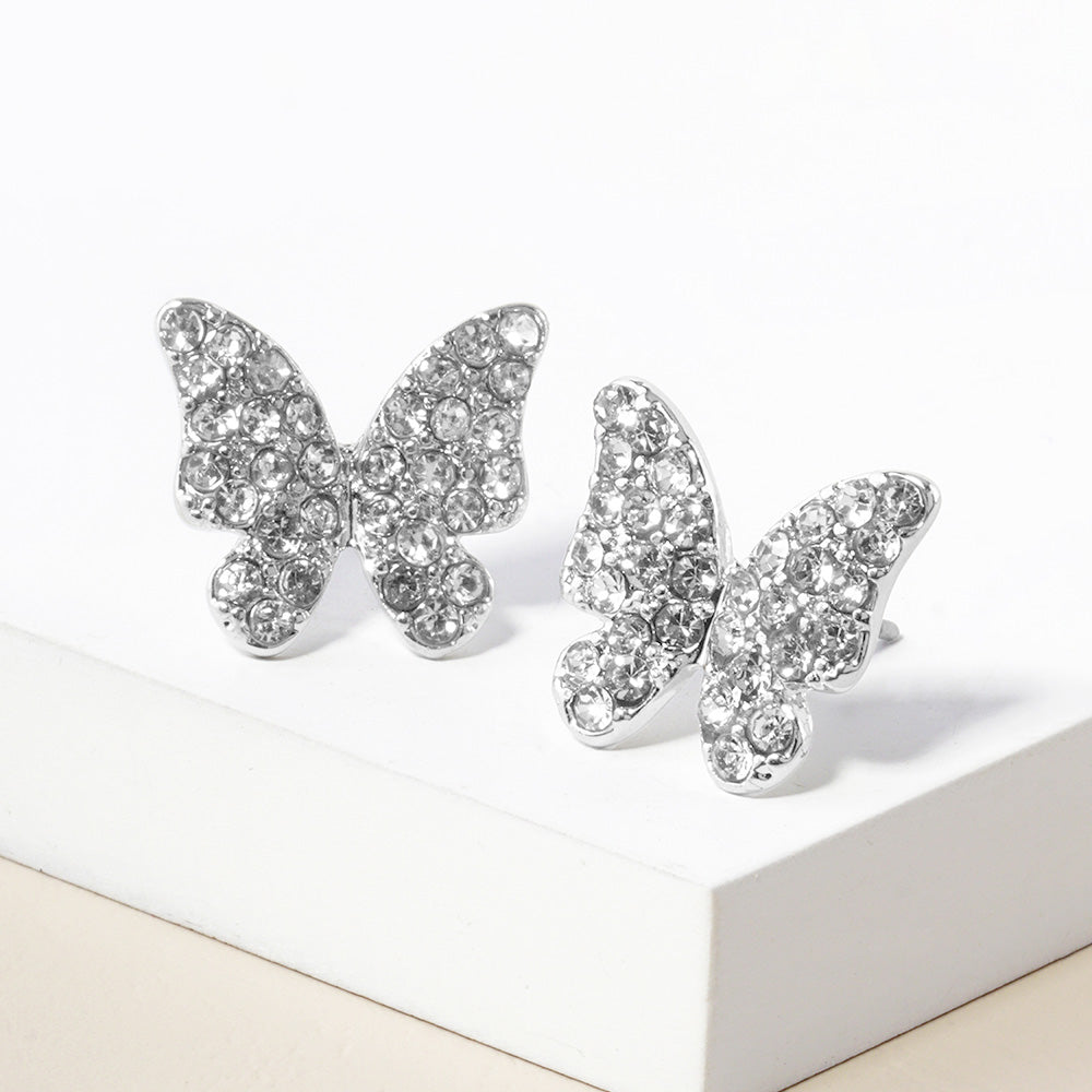 EmpowHER Stud Silver Clear Buttefly Rhinestone Earrings