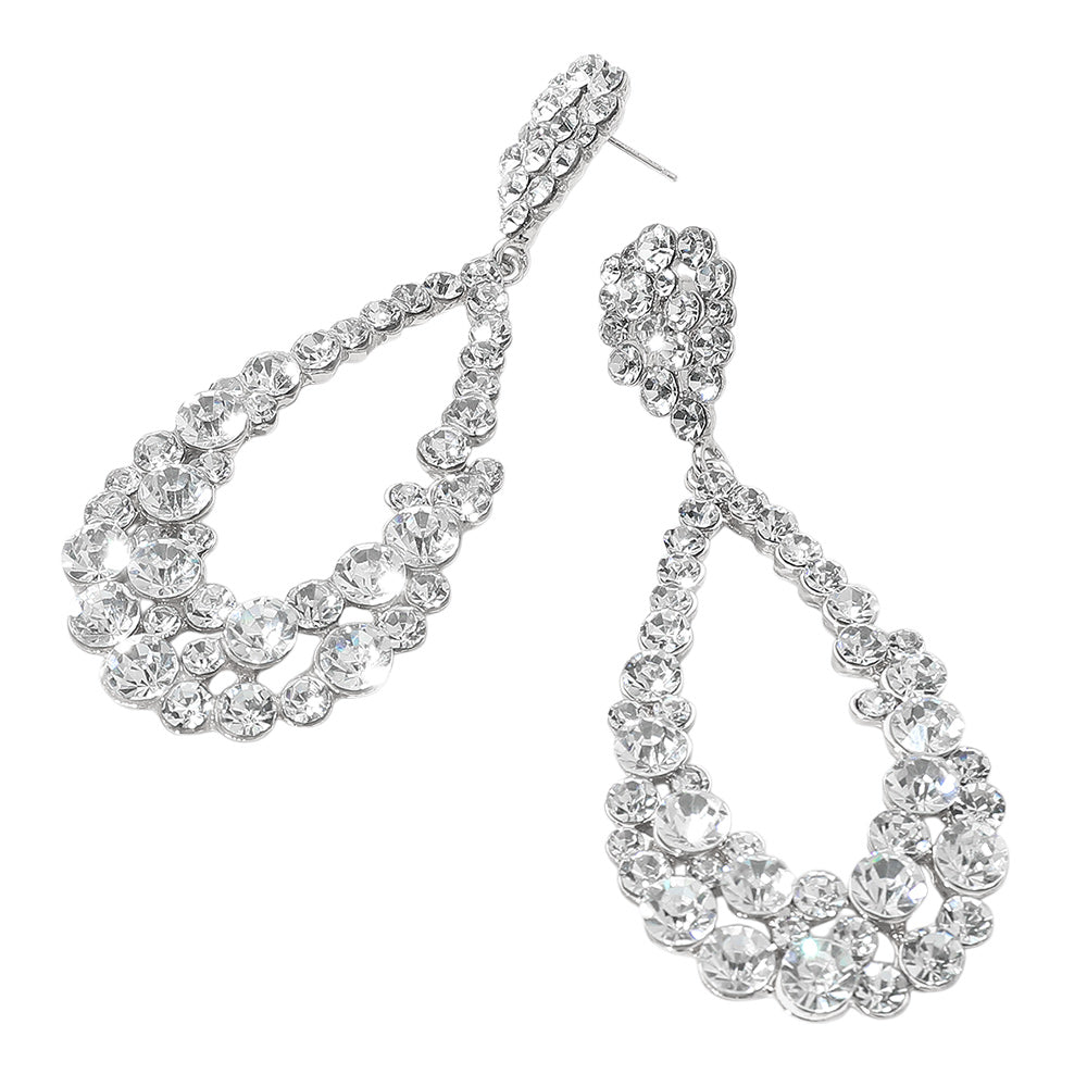 Fizzy Bubbles Cluster Teardrop Silver Clear Rhinestone Earrings