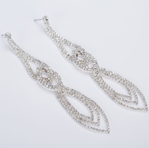 Geometric Silver Clear Rhinestone Earrings