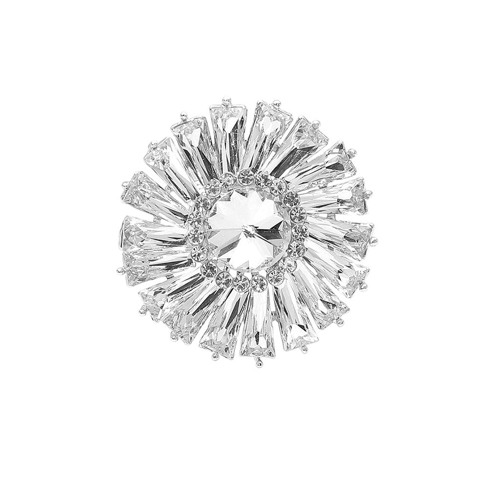 Sunburst Silver Clear Rhinestone Stretch Ring
