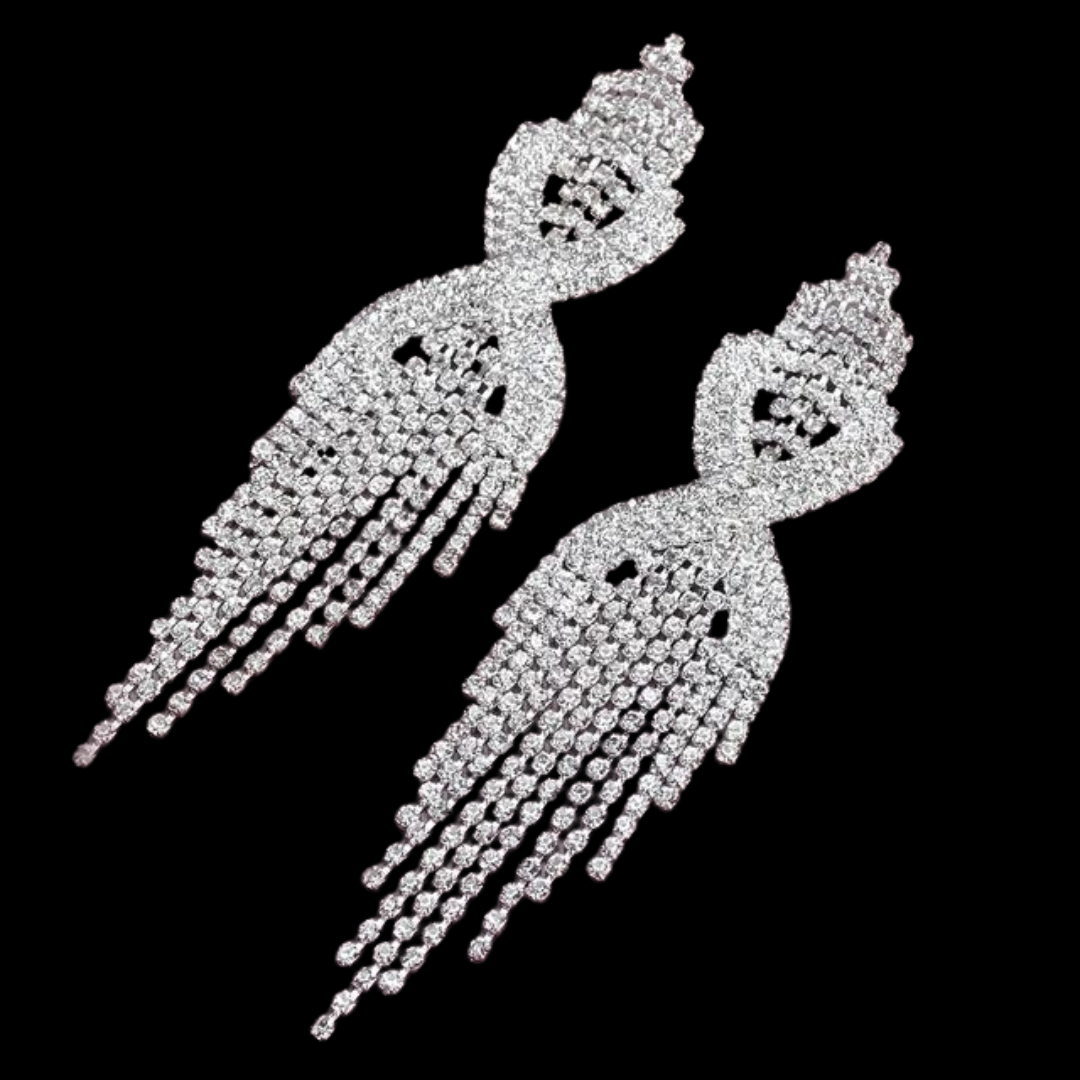 Criss Cross Mesh Checkerboard Silver Clear Rhinestone Earrings