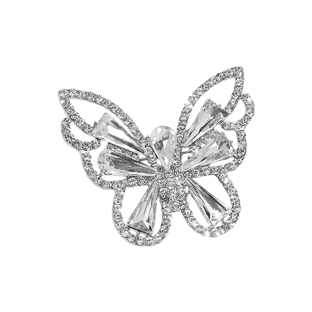 EmpowHER Silver Clear Butterfly Rhinestone Brooch