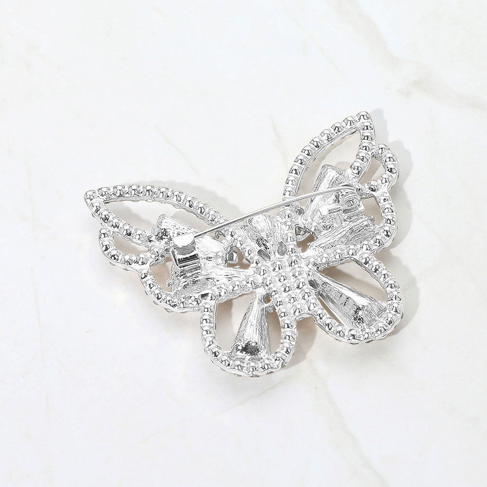 EmpowHER Silver Clear Butterfly Rhinestone Brooch