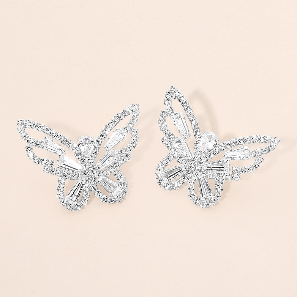 EmpowHER Silver Clear Butterfly Rhinestone Earrings