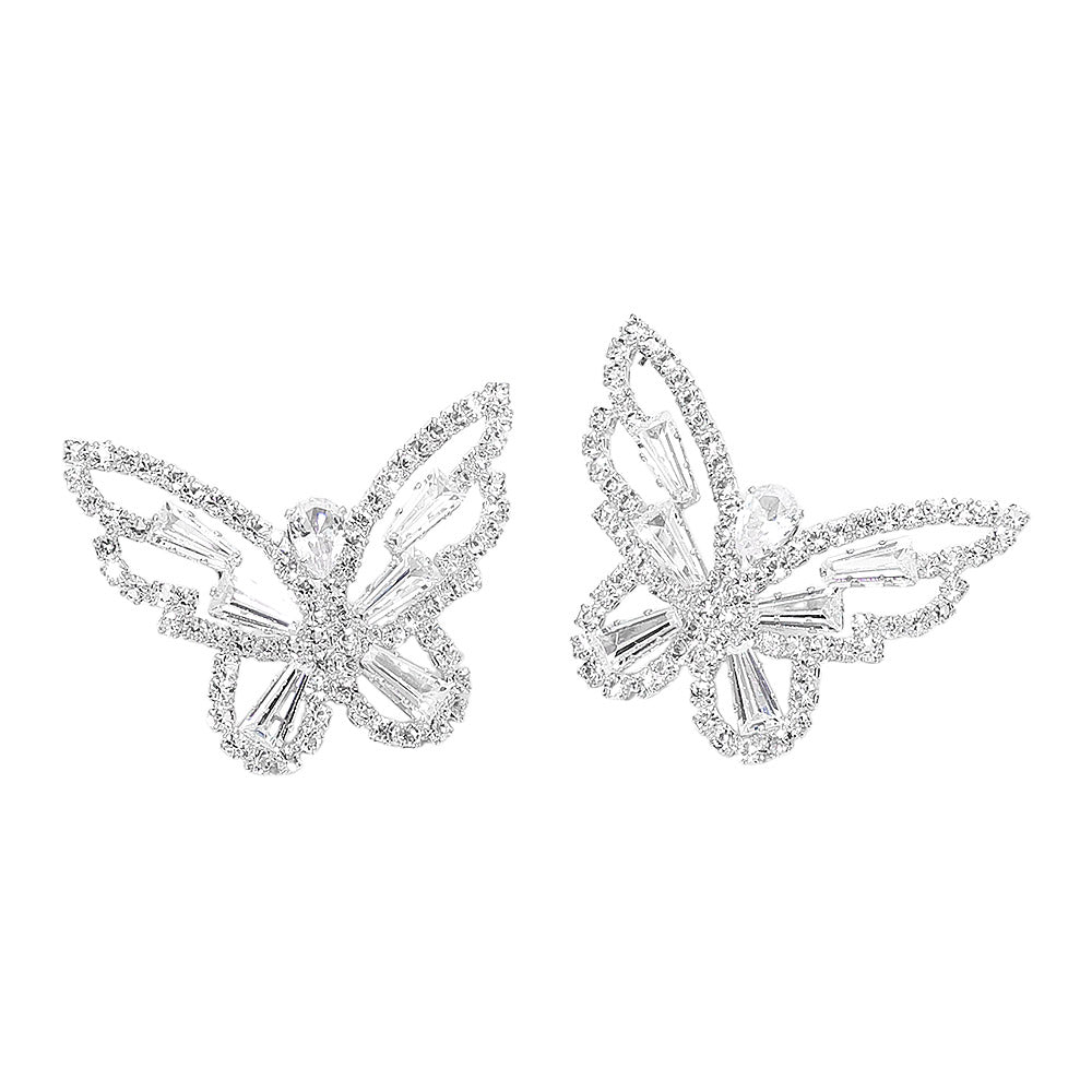 EmpowHER Silver Clear Butterfly Rhinestone Earrings