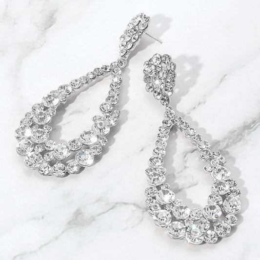 Fizzy Bubbles Cluster Teardrop Silver Clear Rhinestone Earrings