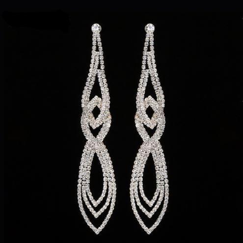 Geometric Silver Clear Rhinestone Earrings