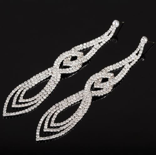 Geometric Silver Clear Rhinestone Earrings