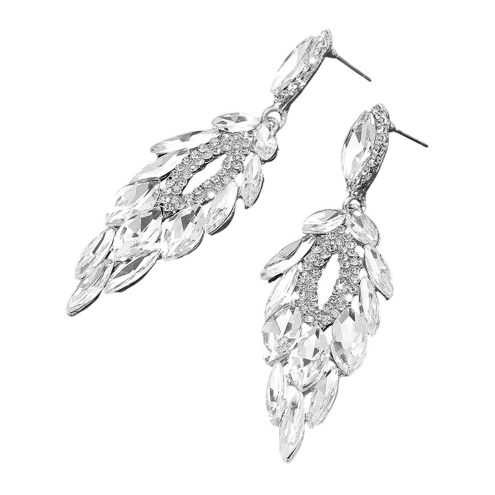 Marquise Cluster Silver Clear Rhinestone Earrings