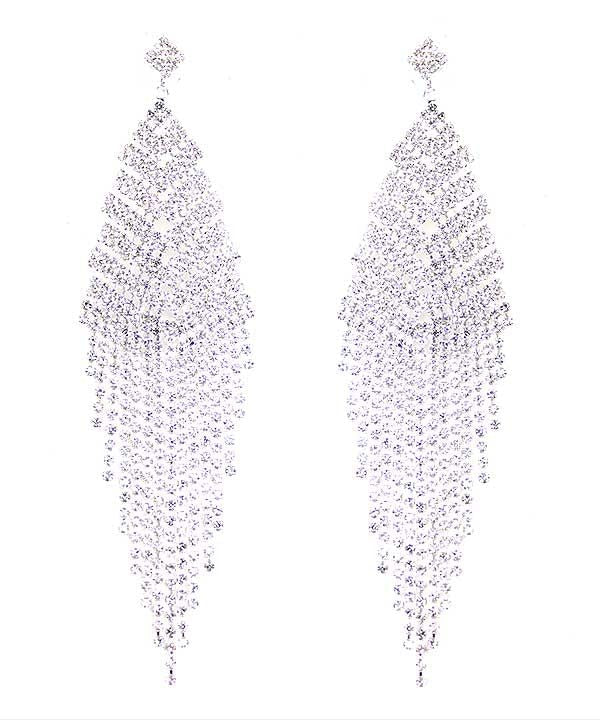 Pave Bling Fringe Silver Clear Rhinestone Earrings
