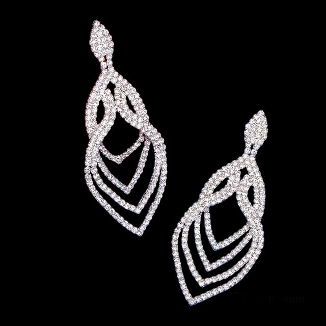 Geometric Silver Clear Rhinestone Earrings