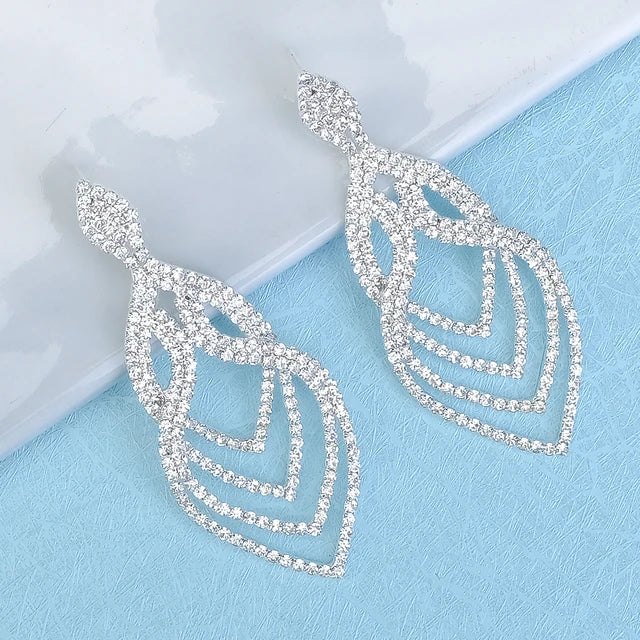 Geometric Silver Clear Rhinestone Earrings