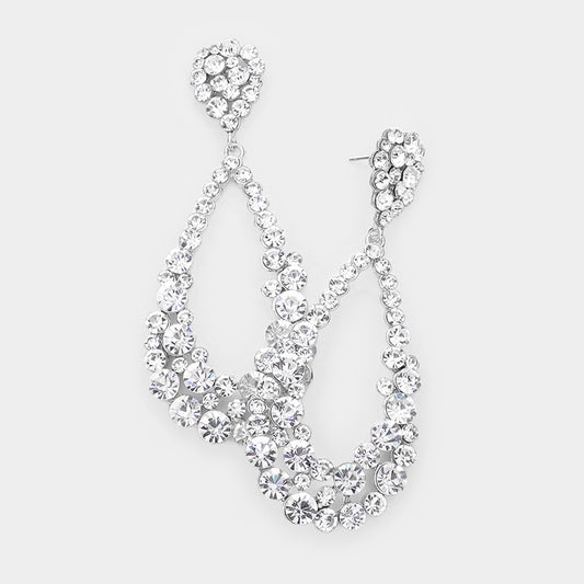 Teardrop Bubbles Silver Clear Rhinestone Earrings